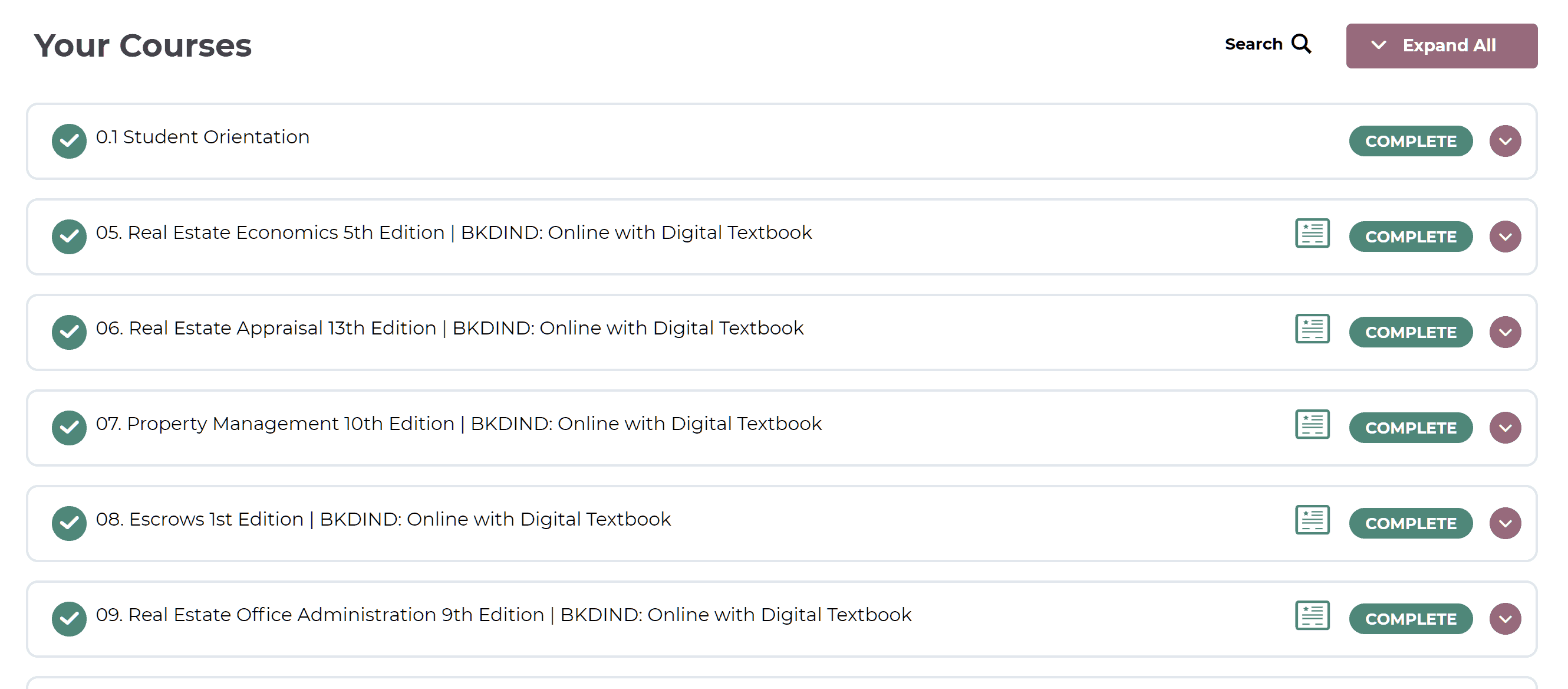 Courses section